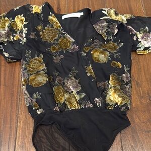 Astr Black and Gold Ruffled Bodysuit